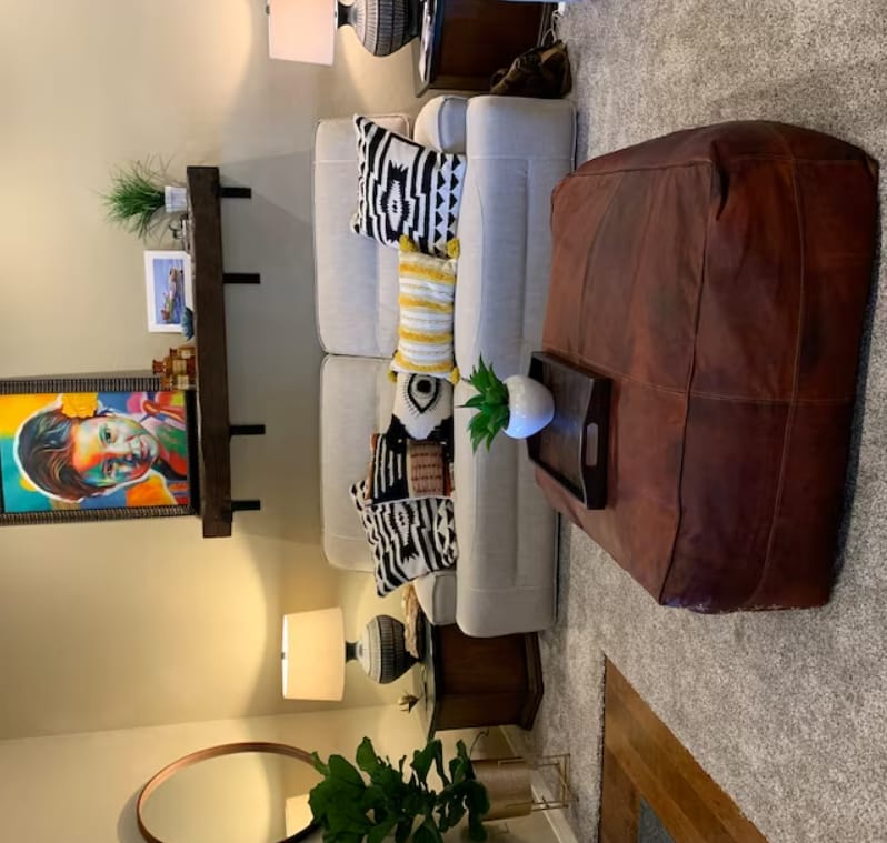 Customer photo review of Moroccan Leather Pouf, Moroccan Ottoman Pouf, Moroccan Pouffe Tan, Moroccan Square Pouf, Leather Pouf Tan