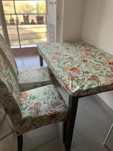 Customer photo review of Tropical Flower Elastic Table Chair Covers