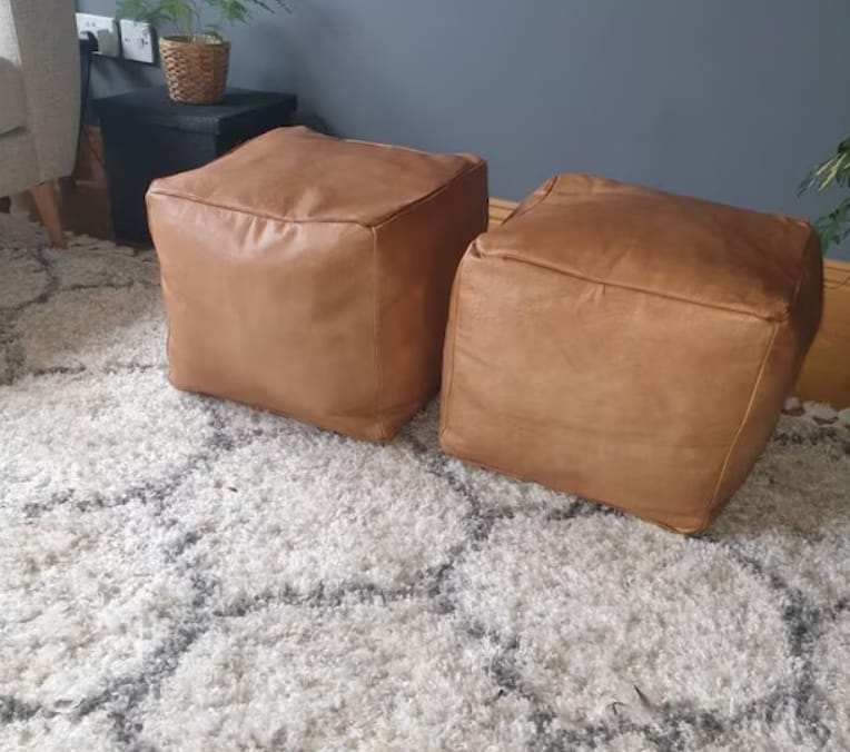 Customer photo review of Moroccan Leather Pouf, Moroccan Ottoman Pouf, Moroccan Pouffe brown, Moroccan Square Pouf, Leather Pouf Brown