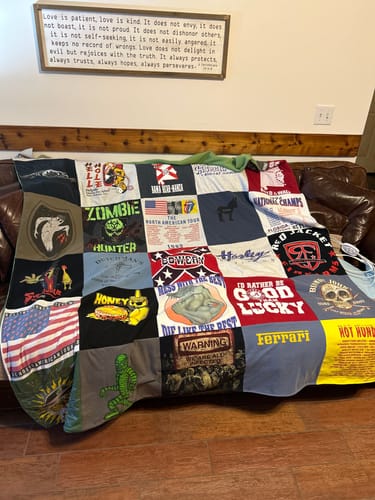 T-shirt quilt with hunting, zombies themes by Kevin from AL