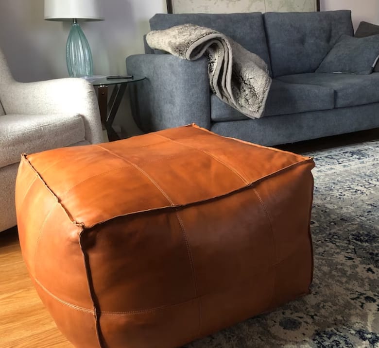 Customer photo review of Moroccan Leather Pouf Ottoman Pouf leather Square Pouf Light Brown