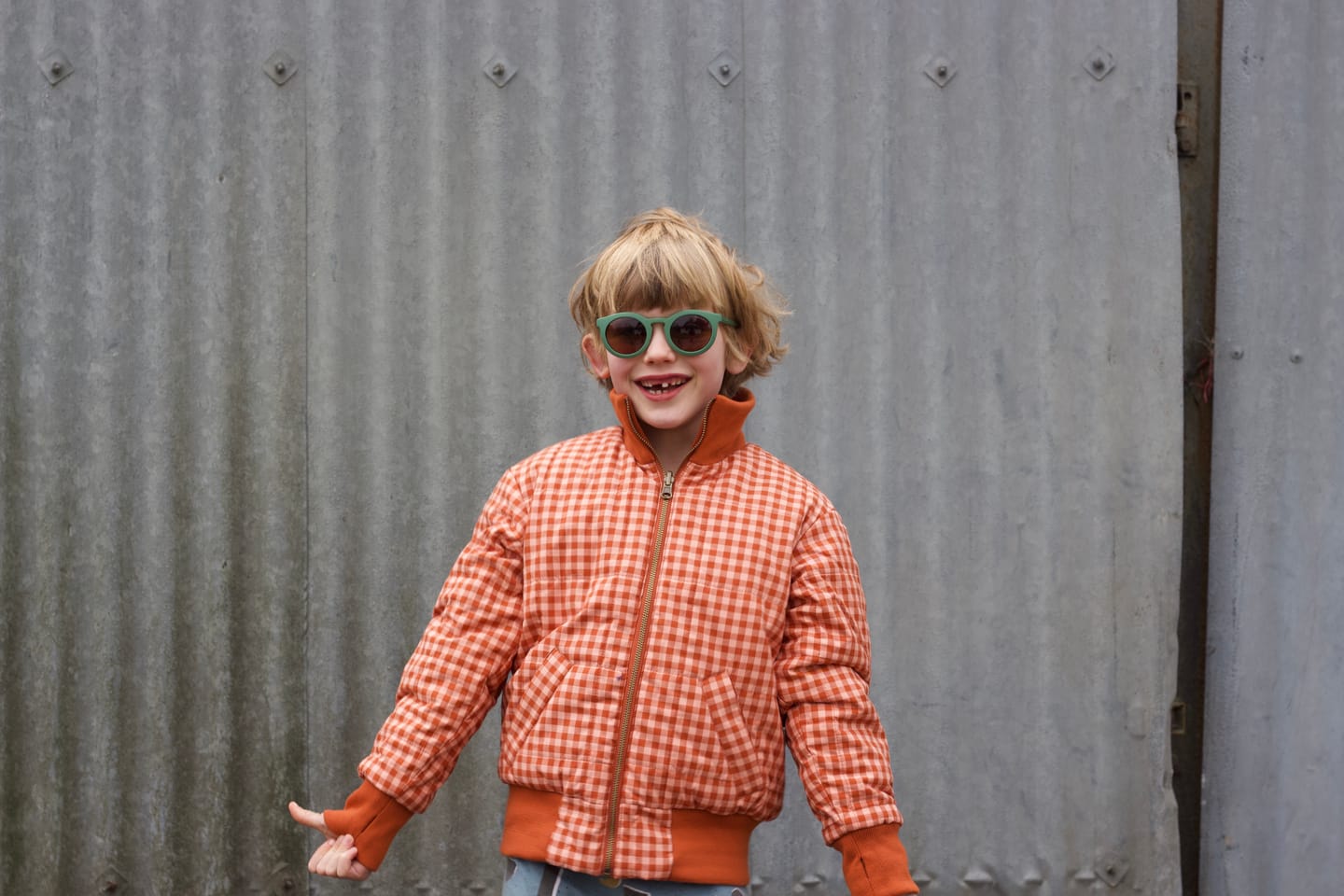 Customer photo review of Reversible Bomber Jacket - Sunset + Sunset Gingham