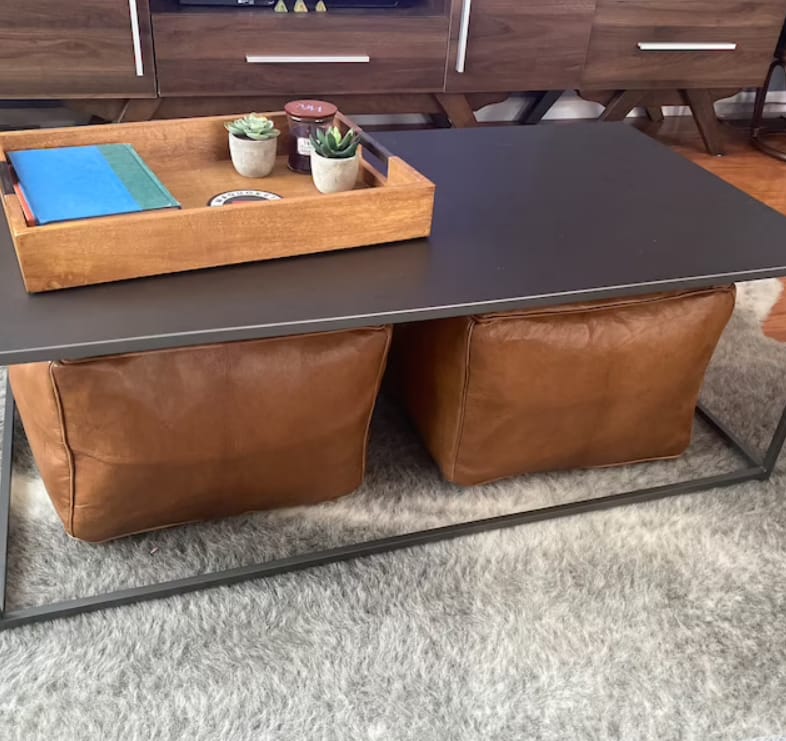Customer photo review of Moroccan Leather Pouf, Moroccan Ottoman Pouf, Moroccan Pouffe Brown, Moroccan Square Pouf, Leather Pouf Brown