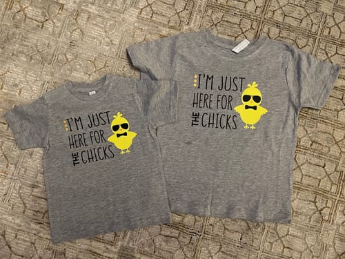 Customer photo review of I'm Just Here For The Chicks Easter DTF Heat Transfer, Easter Design