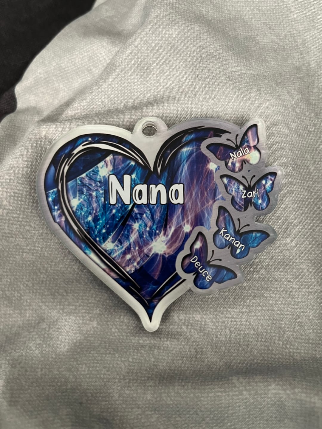 Customer photo review of Sparkling Grandma- Mom Heart Butterfly Kids, Multi Colors Personalized Ornament