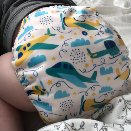 Customer photo review of Patterned Basics Pocket Cloth Diaper with Athletic Wicking Jersey