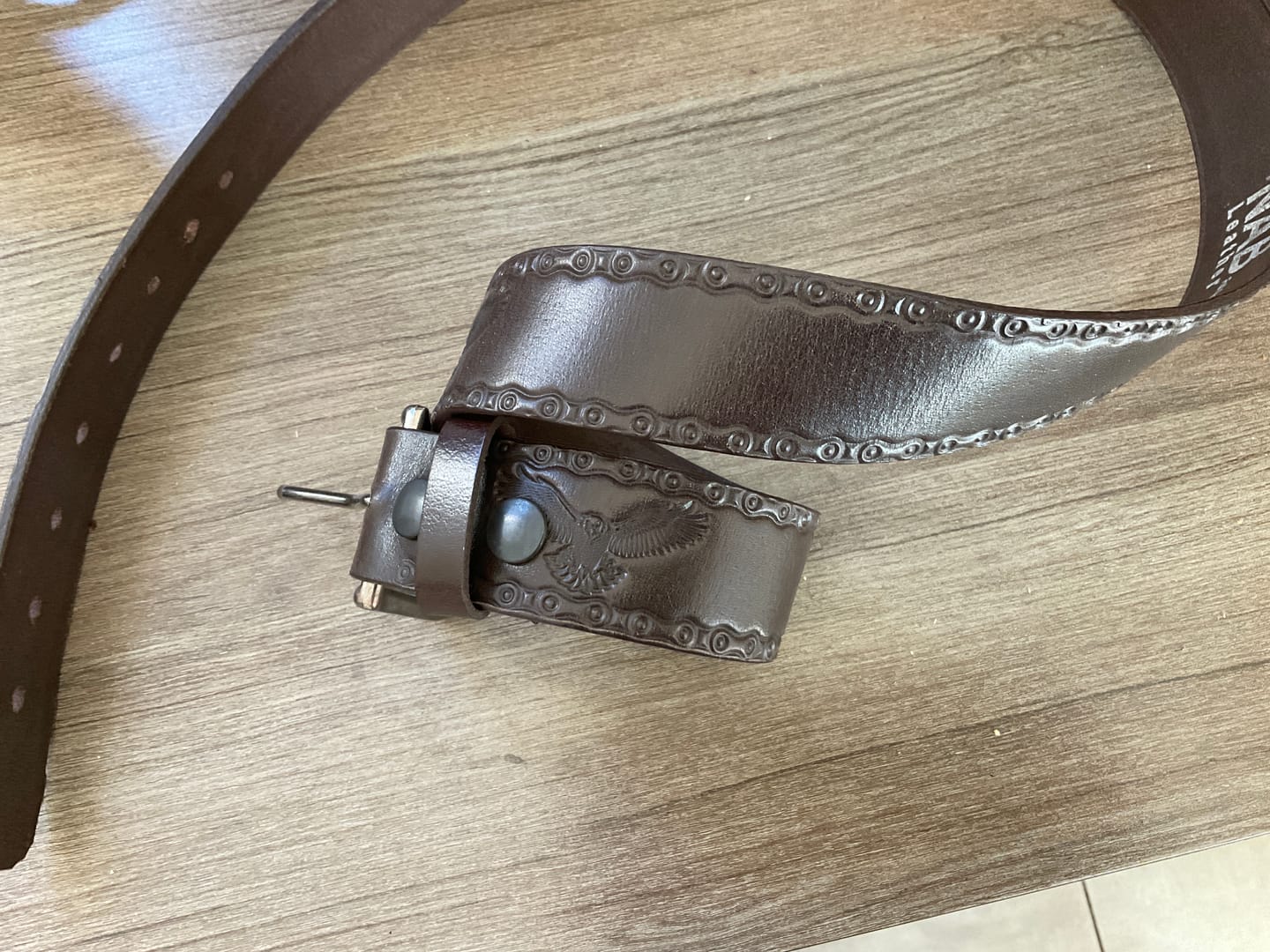 Customer photo review of The Eagle Belt - Brown Embossed 100% Real Leather Belt Made in Canada