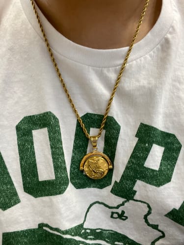 Customer photo review of 'Hard Work & God's Work' - Double Sided Pendant ( Gold )