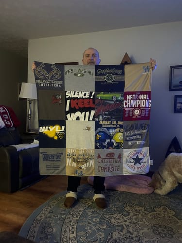 T-shirt quilt from university of west virginia by Sheila from WV