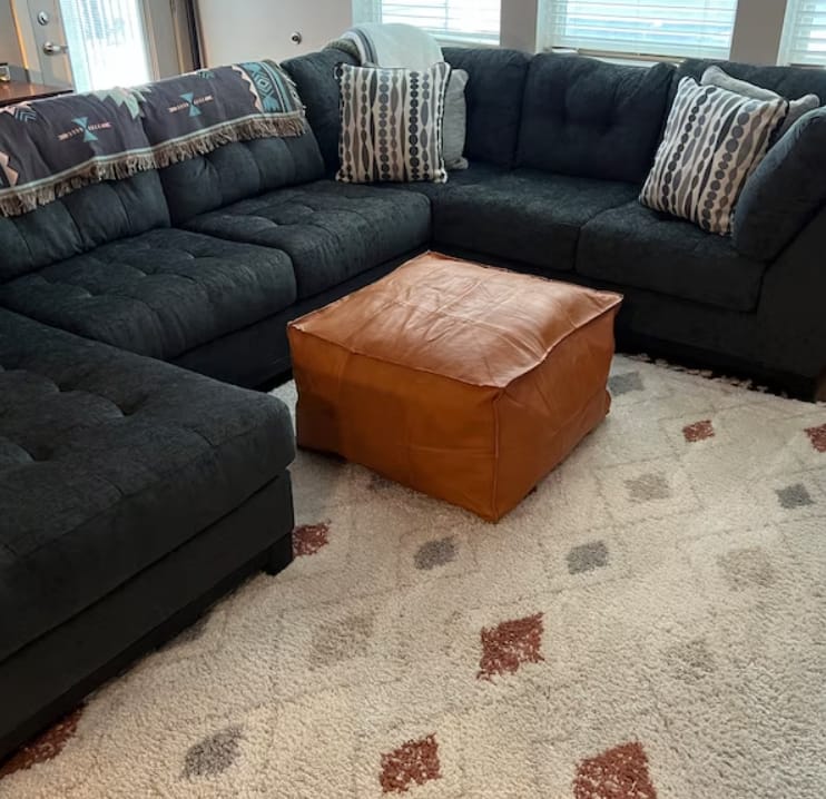 Customer photo review of Moroccan Leather Pouf Ottoman Pouf leather Square Pouf Light Brown