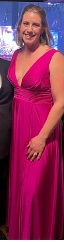 Customer photo review of Jersey Plunge Neck Evening Gown