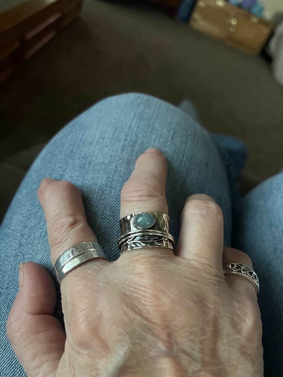Customer photo review of Aquamarine Leaf Spinner ring Sterling Silver