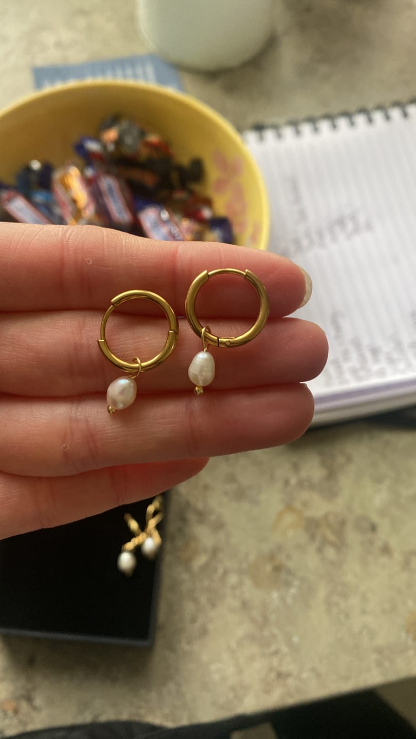 Customer photo review of Freshwater Pearl Bella Hoop Earrings