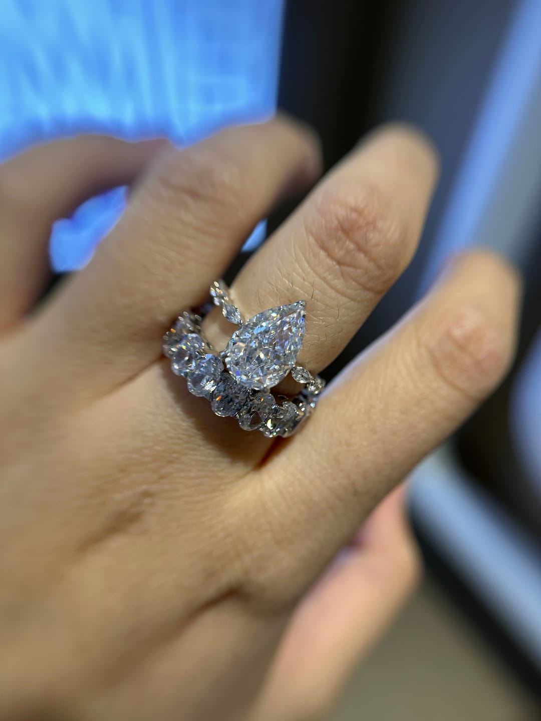 Customer photo review of S925 3 Ct Sparkle Pear Cut Simulated Diamond Engagement Ring In Sterling Silver