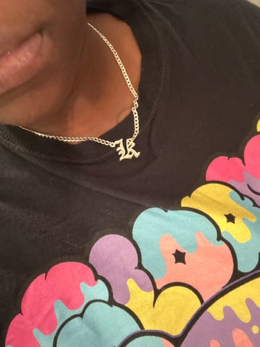 Customer photo review of Double Plated Gothic Initial Necklace with Cuban Chain