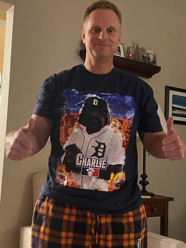 Customer photo review of 'Detroit Tiger Doggos' Personalized Pet T-Shirt