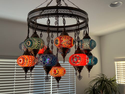 Customer photo review of 15-BALL TURKISH SULTAN MOSAIC CHANDELIER, LARGE GLOBES ID: M10-07