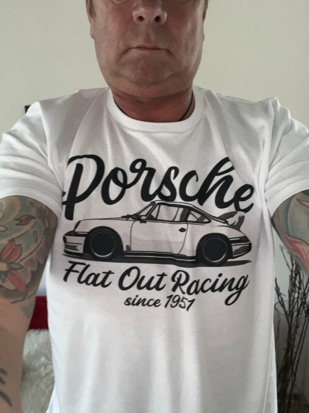 Customer photo review of Porsche Flat Out Racing Premium Shirt Unisex