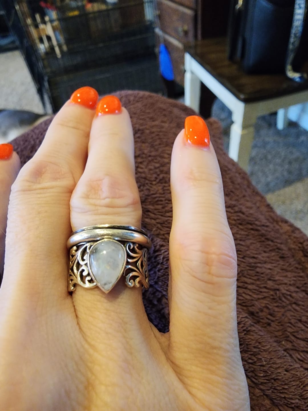 Customer photo review of Sterling Silver Spinner Teardrop Moonstone Ring