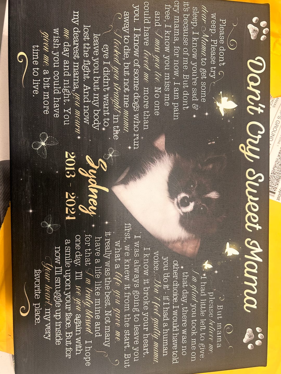 Customer photo review of Personalized Canvas Prints, Custom Photo, Sympathy Gifts, Dog Gifts, Memorial Gifts, Don't Cry Sweet Mama Dem Canvas