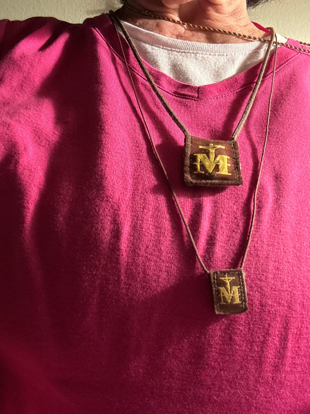 Customer photo review of Premium Brown Scapular, Brown & Gold (Mini)