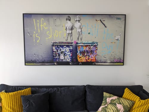 Customer photo review of Peeing Boys Life Is Short Chill The Duck Out Wall, Banksy