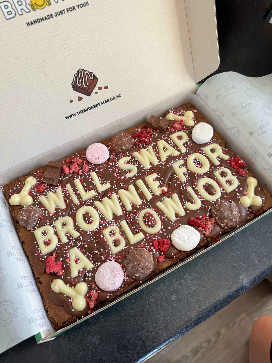 Customer photo review of Mega custom message dick brownie