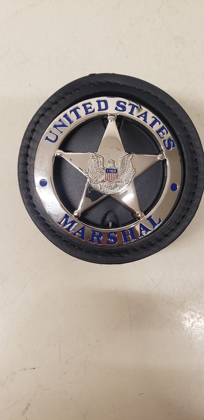 Customer photo review of US Federal Court Law Enforcement MARSHAL Badge Solid Copper Replica Movie Props