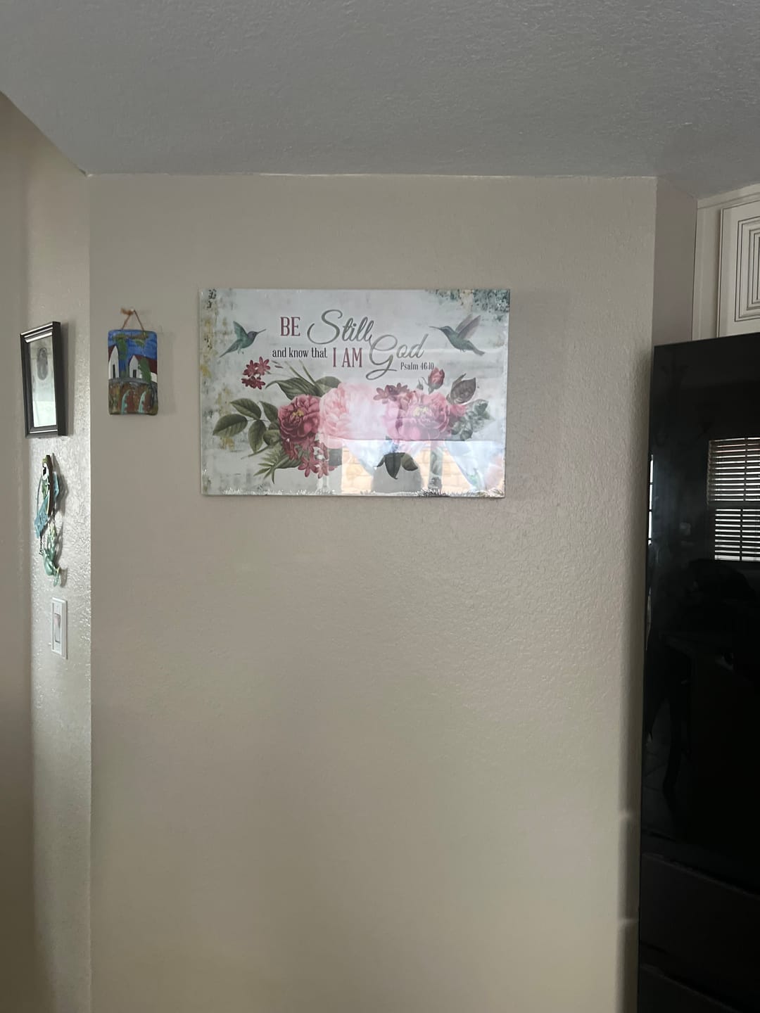Customer photo review of Be Still and Know That I Am God, Vintage Flower Hummingbird, Wall art canvas