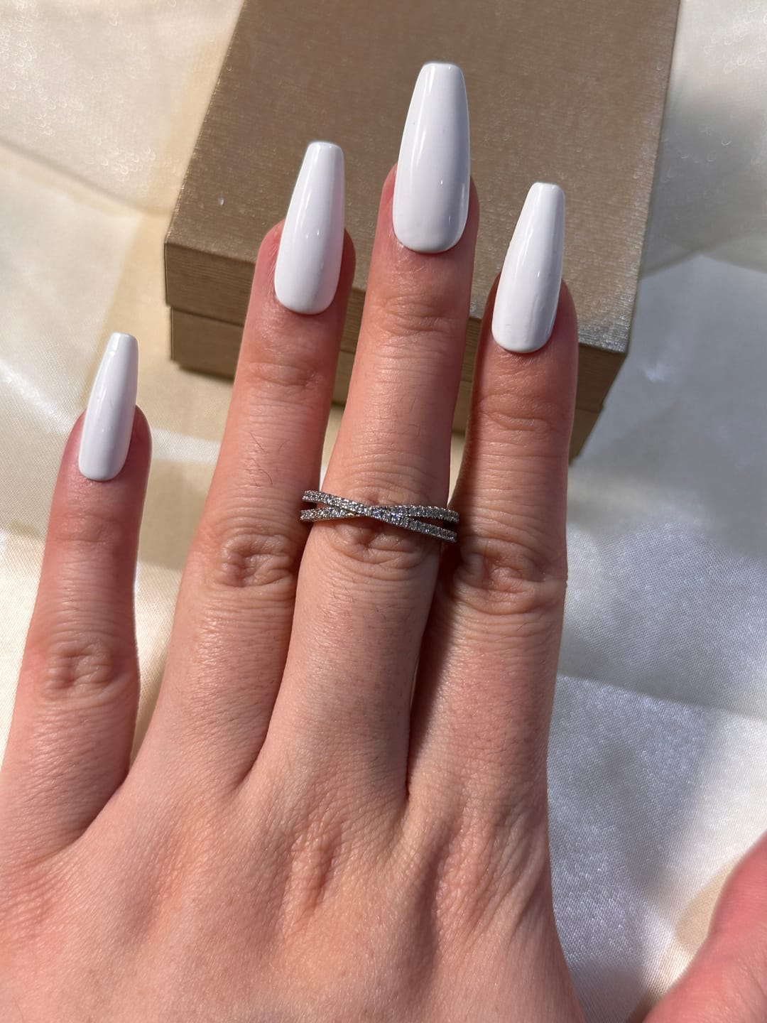 Customer photo review of Louily  X Criss Cross Wedding Band For Women In Sterling Silver