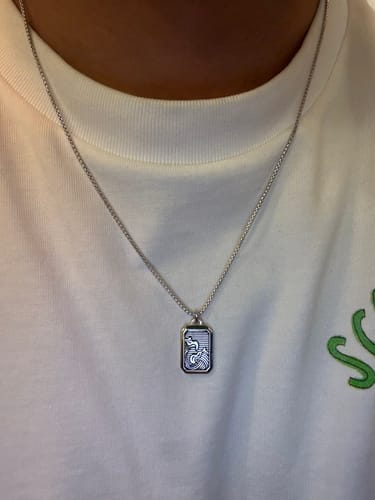 Customer photo review of Oahu Wave Dog Tag Necklace