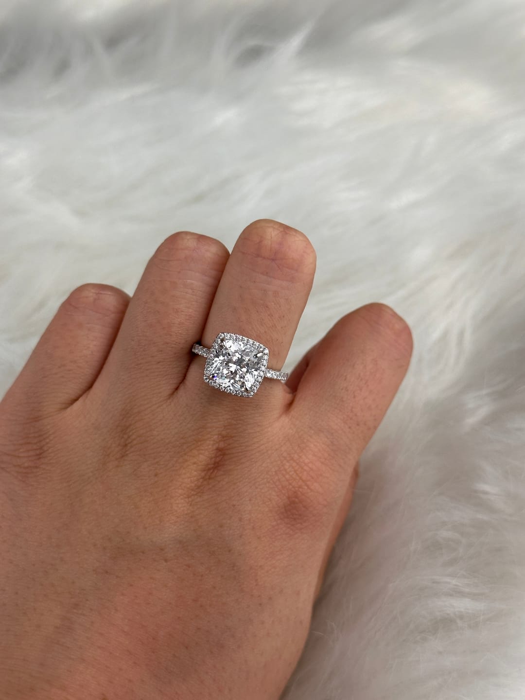 Customer photo review of Louily Halo Cushion Cut Engagement Ring In Sterling Silver