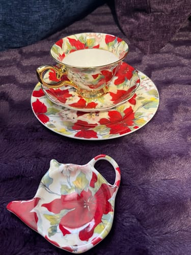 Customer photo review of 7.5" Poinsettia Bone China Dessert Plate