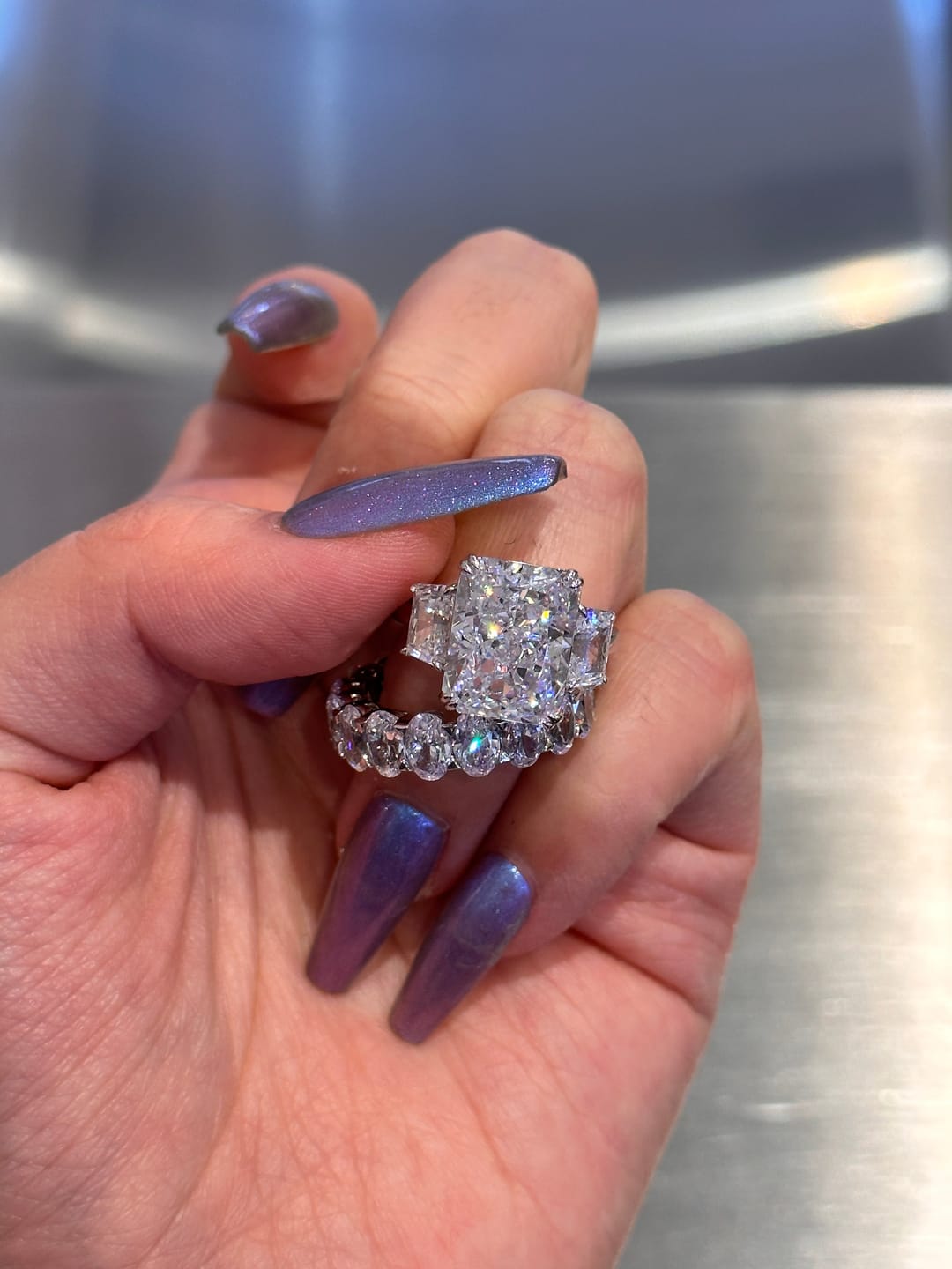 Customer photo review of S925 8 Ct Louily Luxurious Three Stone Radiant Cut Wedding Set In Sterling Silver