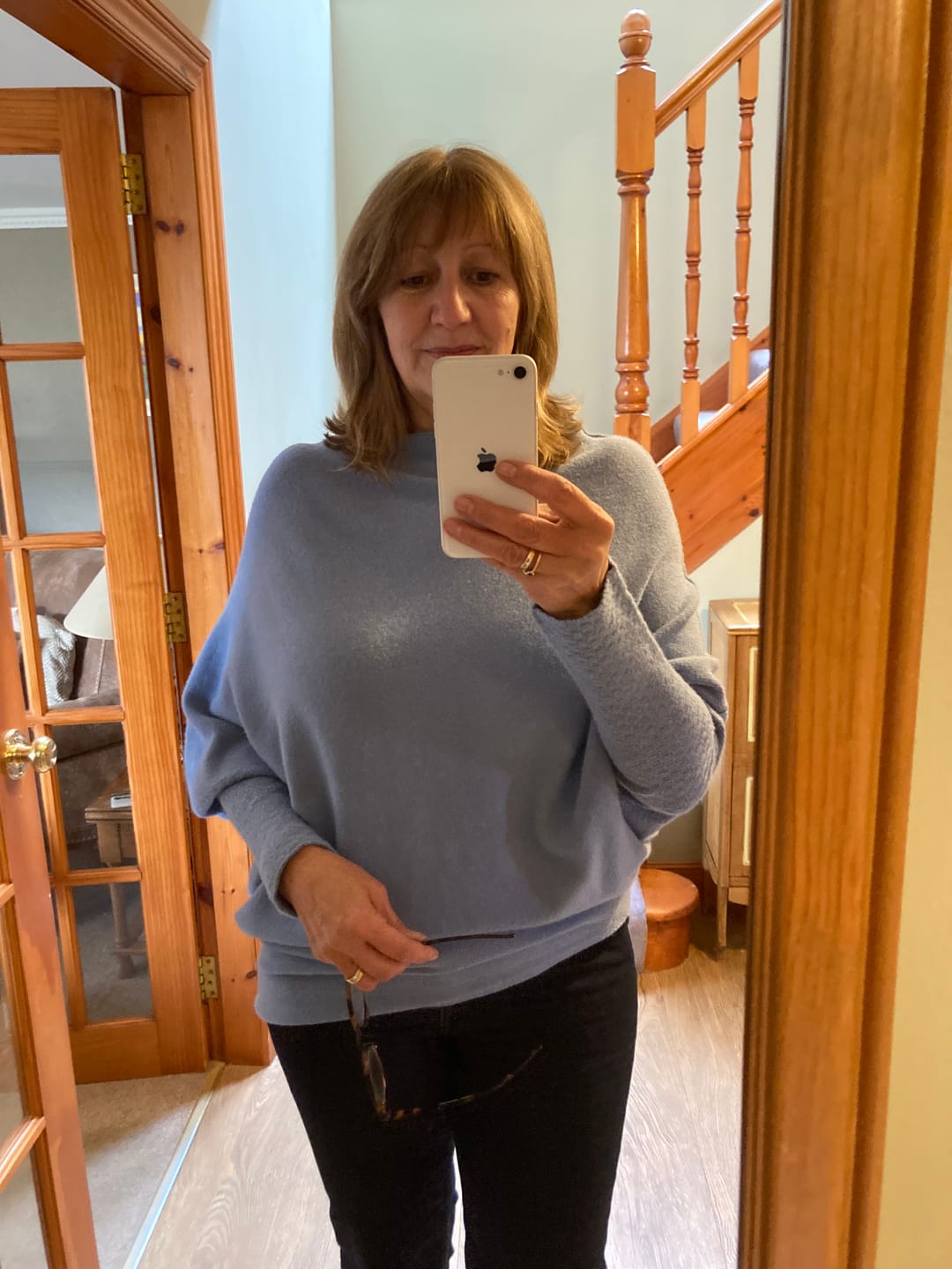 Customer photo review of Soft Knit Asymmetric Jumper - Denim Blue