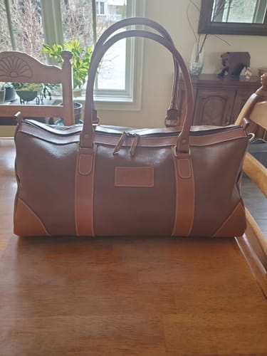 Customer photo review of The Shield Duffle- Cognac Full-Grain Leather Duffle Bag Made in Canada