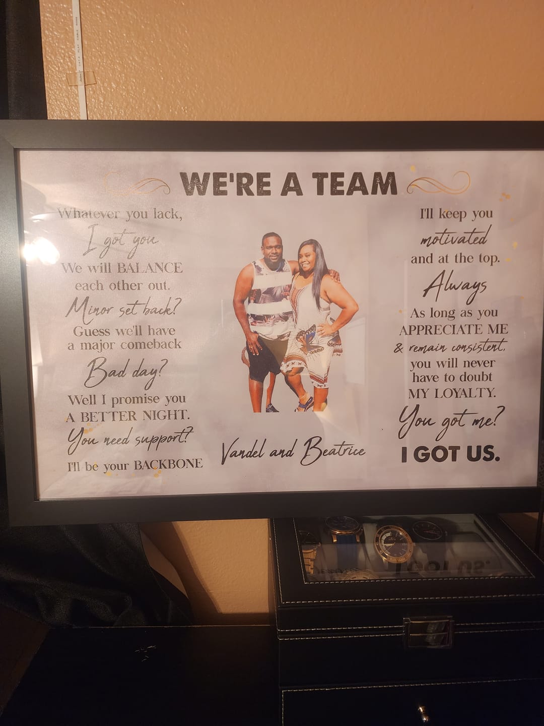 Customer photo review of We're A Team I Got Us Black African Couple - Personalized Wrapped Poster