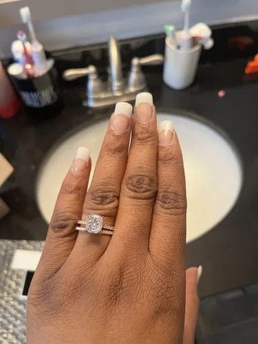 Customer photo review of S925 Classic 3.0 Carat Cushion Cut White Sapphire Wedding Set In Sterling Silver