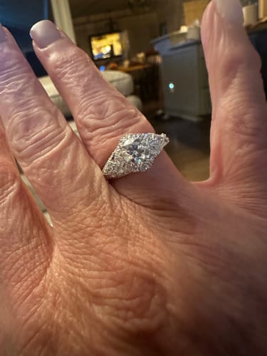 Customer photo review of Vintage Clusters Halo Moissanite Split Shank Pave Engagement Ring