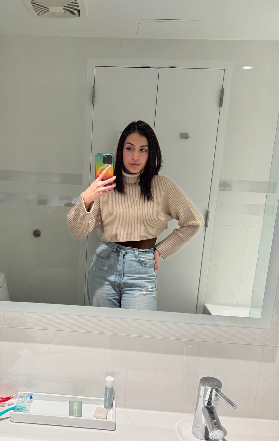 Customer photo review of Turtle Neck Loose Fit Crop Sweater