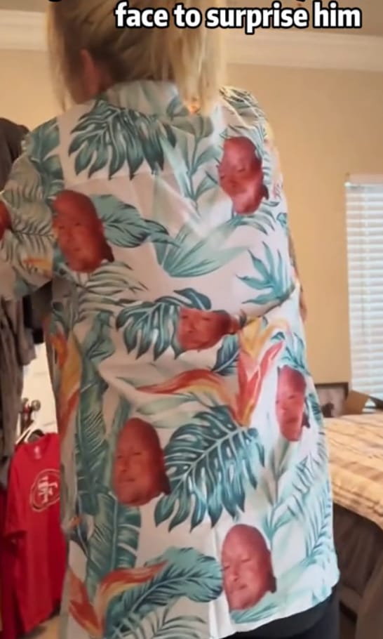 Customer photo review of Custom Face Tropical Palm Leaf Print Hawaiian Shirts