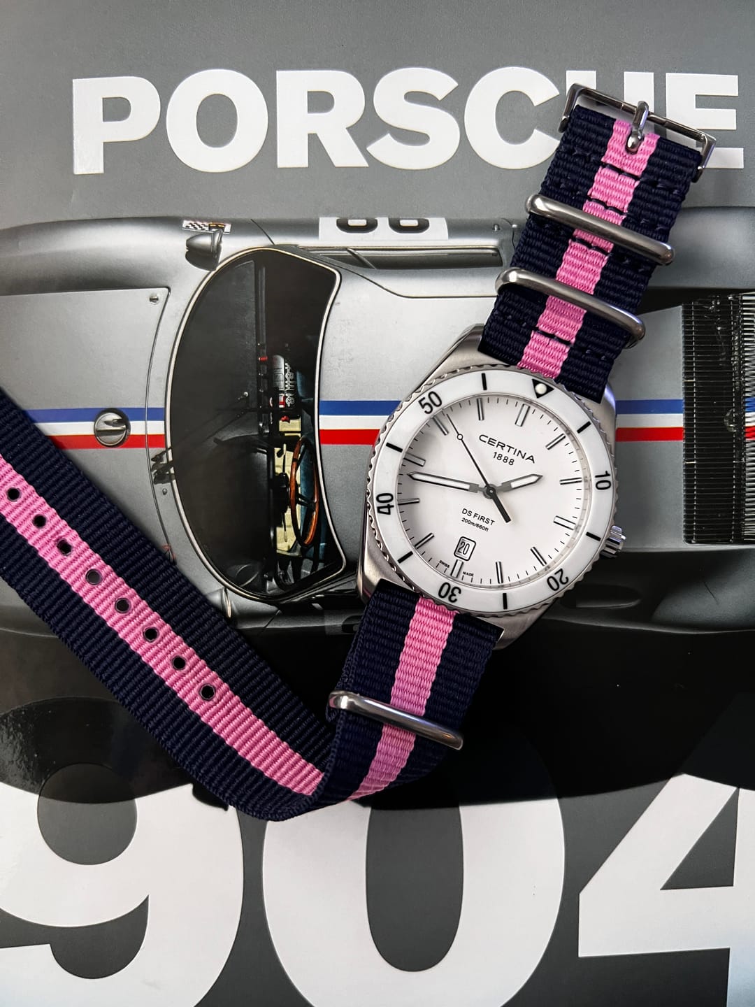 Customer photo review of Classic Military Style Strap - Blue & Pink