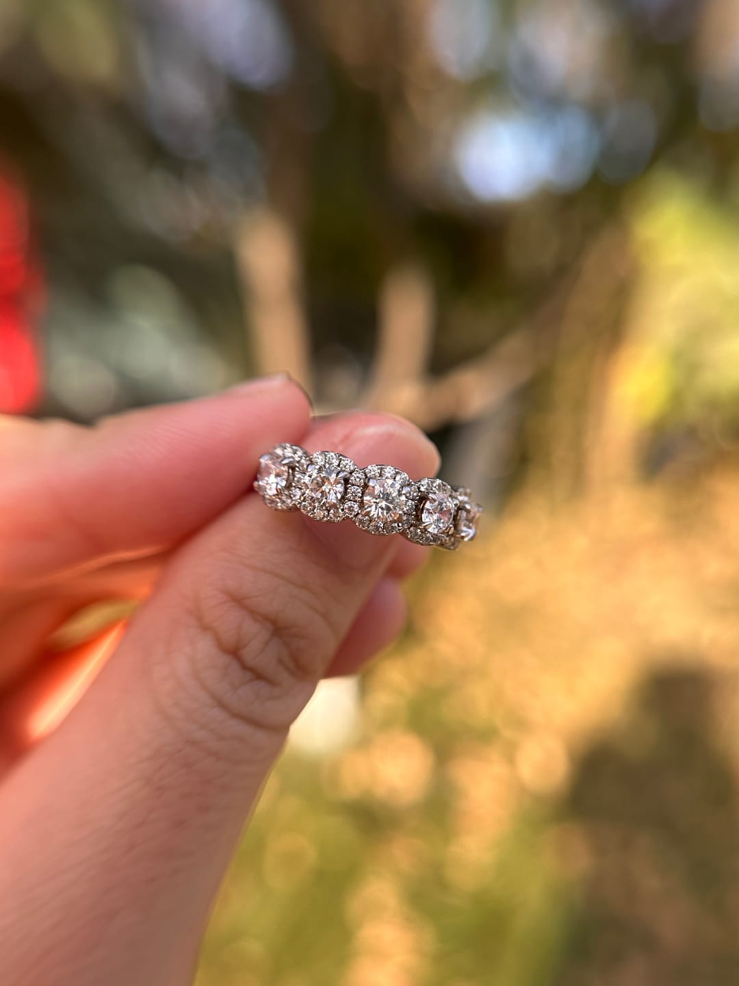 Customer photo review of S925 Round Cut 1.5 Ct Fashion Halo Five Stone Anniversary Ring In Sterling Silver