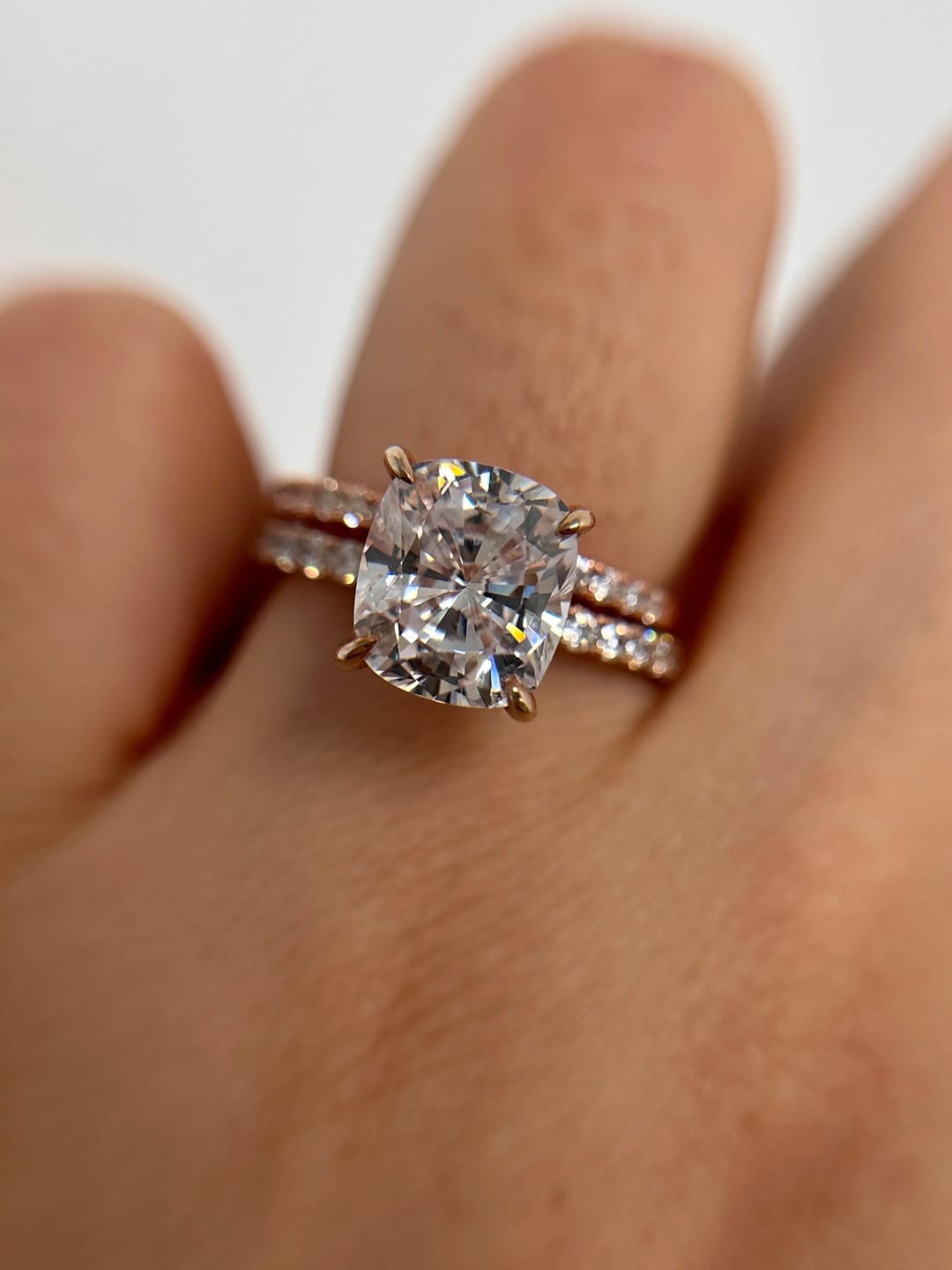 Customer photo review of S925 Classic 3.0 Carat Cushion Cut White Sapphire Wedding Set In Sterling Silver