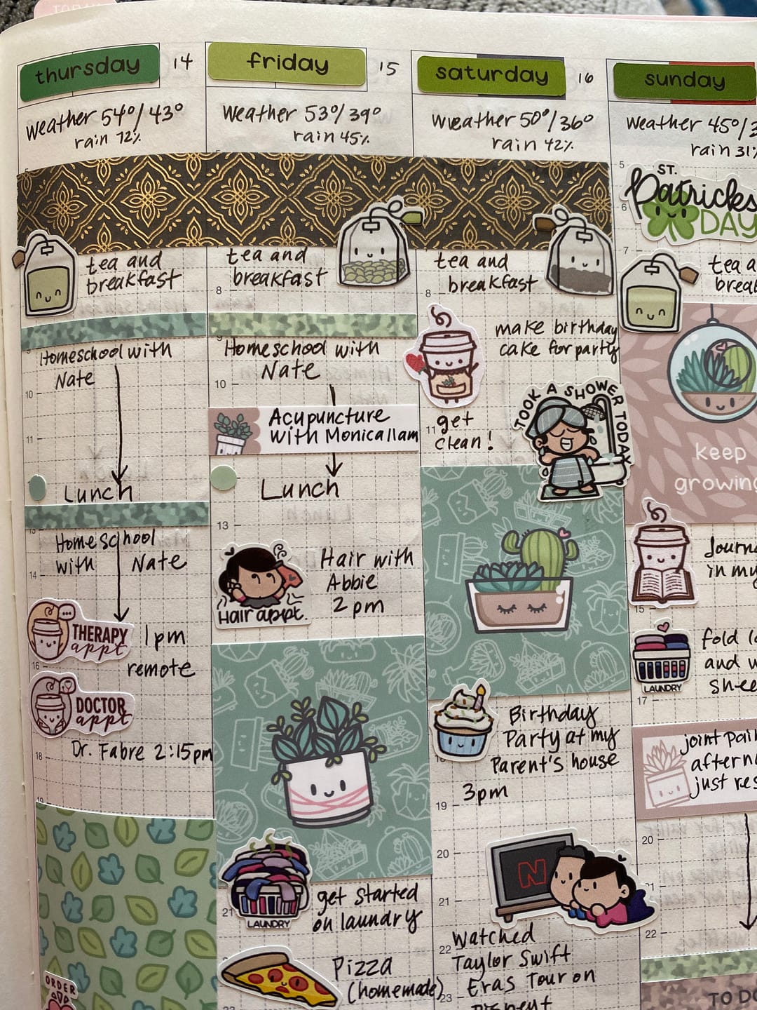 Customer photo review of Days of the week - Cozy Plants Planner Stickers