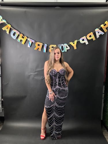 Customer photo review of Beronia Black Rhinestone Maxi Dress