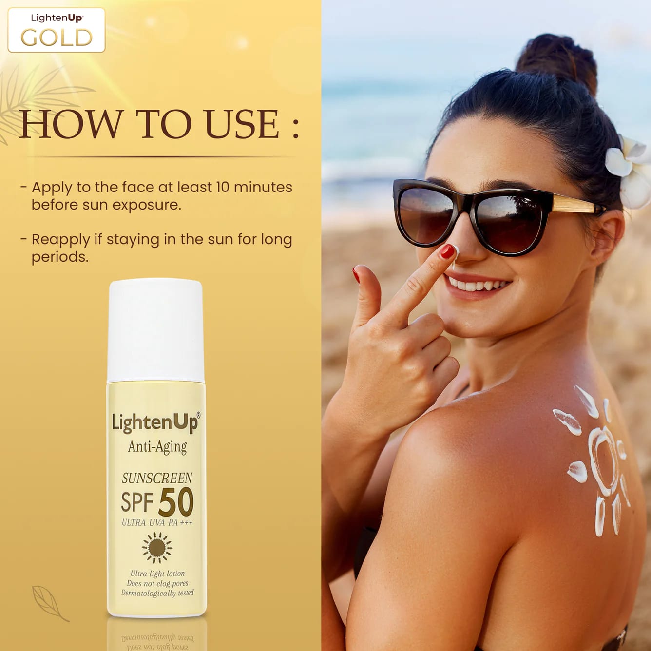 Customer photo review of LightenUp Anti-Aging Sunscreen SPF 50