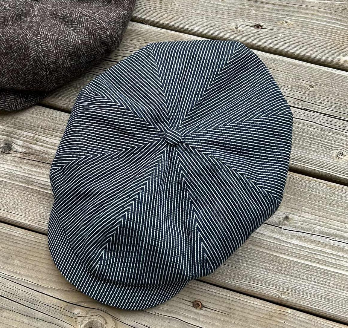 Customer photo review of Striped Denim Newsboy Cap