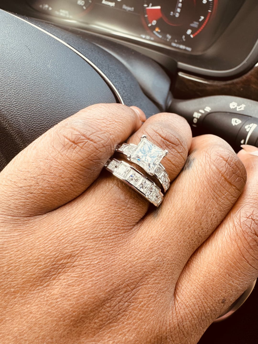 Customer photo review of Princess Cut Moissanite Staircase Channel Set Engagement Ring