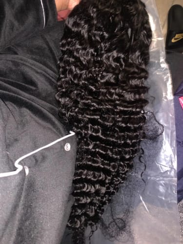 Customer photo review of Deep Wave Wig Real Human Hair 13x4 Transparent Lace Front Wig Pre Plucked Natural Color
